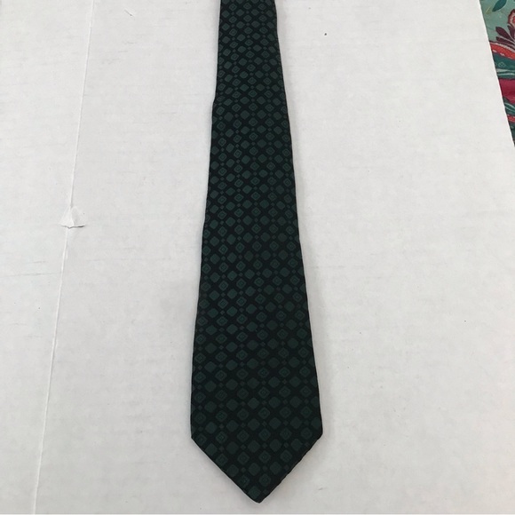 Tie Rich Forest Green Diamonds on Black Background Narrow Vintage Frazin Custom - Picture 10 of 12